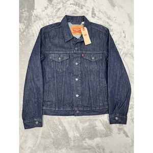 Levis Jean Trucker Jacket Mens XS Blue Denim Standard Button Coat Moto NWT
